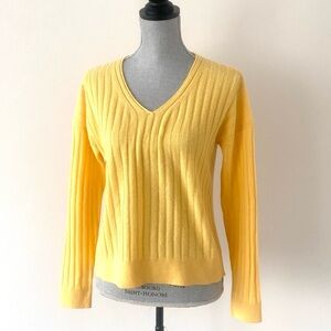 Forte Cashmere V-Neck Ribbed Sweater — Pale Yellow